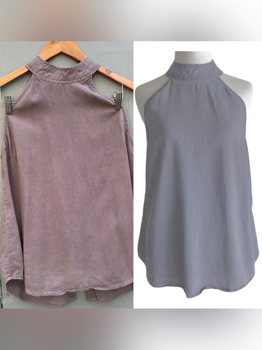 Cloth & Stone Halterneck Gray Button Back Halter Neck in Dusty Mauve Blouse Top